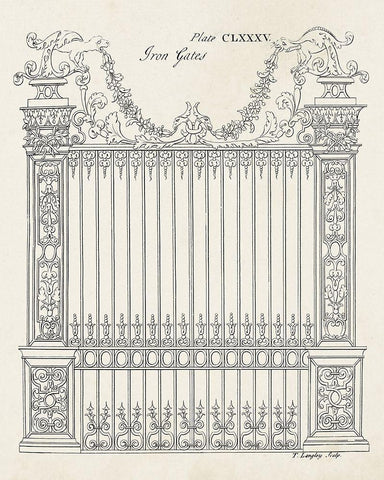Design for an Iron Gate I Black Ornate Wood Framed Art Print with Double Matting by Langley