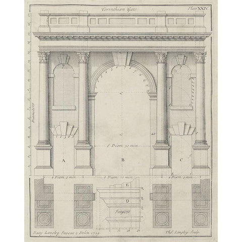 Corinthian Gate Gold Ornate Wood Framed Art Print with Double Matting by Langley