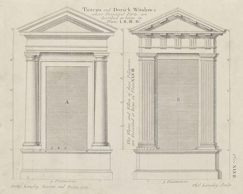 Tuscan and Doric Windows Black Ornate Wood Framed Art Print with Double Matting by Langley