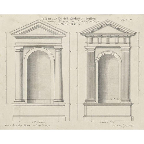 Tuscan and Doric Niches Black Modern Wood Framed Art Print by Langley