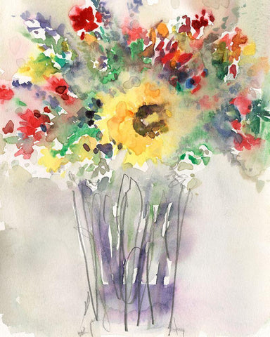 Custom Fancy that Bouquet II White Modern Wood Framed Art Print with Double Matting by Dixon, Samuel