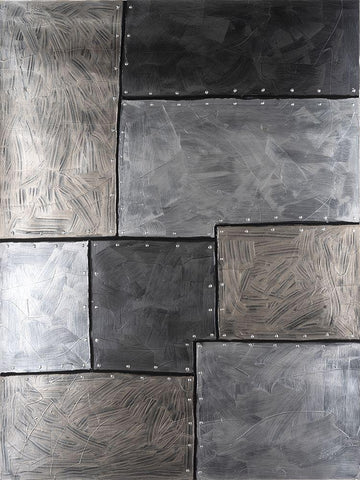 Steel Plates I Black Ornate Wood Framed Art Print with Double Matting by Willett, Michael