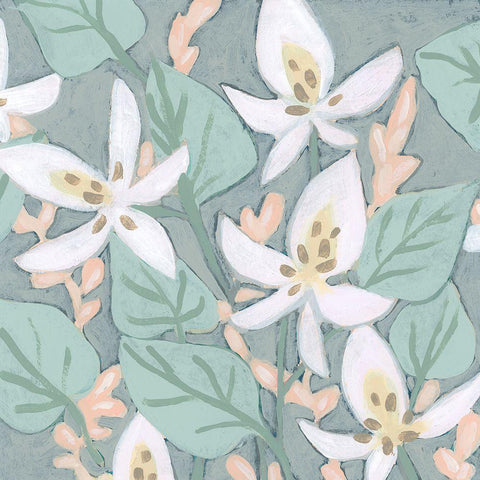 Pastel Garden Fresco I White Modern Wood Framed Art Print with Double Matting by Vess, June Erica