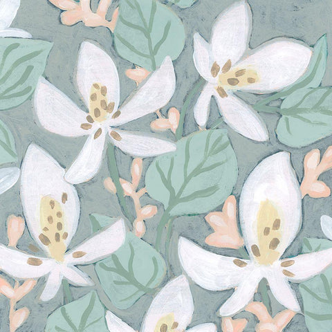 Pastel Garden Fresco II White Modern Wood Framed Art Print with Double Matting by Vess, June Erica