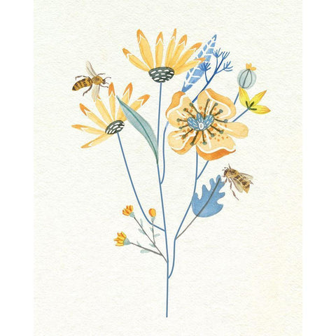 Honey Bees I White Modern Wood Framed Art Print by Wang, Melissa