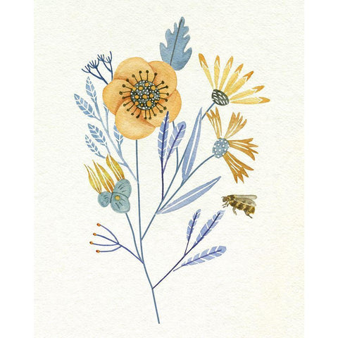 Honey Bees IV White Modern Wood Framed Art Print by Wang, Melissa