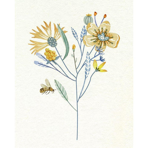 Honey Bees V White Modern Wood Framed Art Print by Wang, Melissa