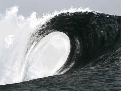 Black And White Waves IV Black Ornate Wood Framed Art Print with Double Matting by Willett, Michael