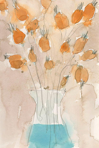 Poppy Vase I White Modern Wood Framed Art Print with Double Matting by Dixon, Samuel