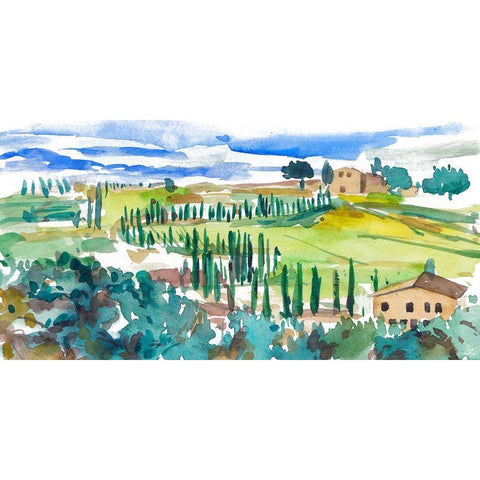 Vibrant Tuscan Landscape II Gold Ornate Wood Framed Art Print with Double Matting by Wang, Melissa