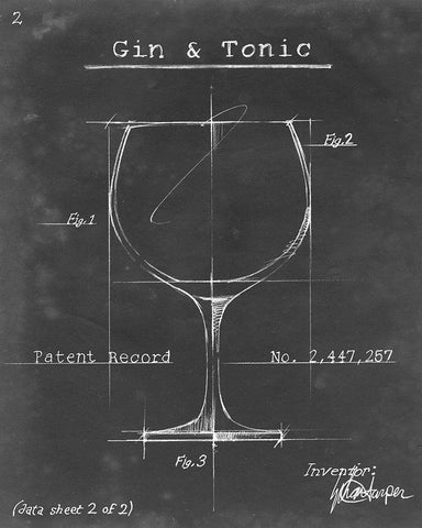 Barware Blueprint X White Modern Wood Framed Art Print with Double Matting by Harper, Ethan