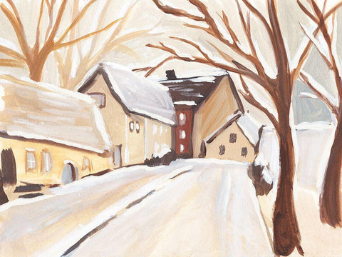 Snowy Street I Black Ornate Wood Framed Art Print with Double Matting by Warren, Annie