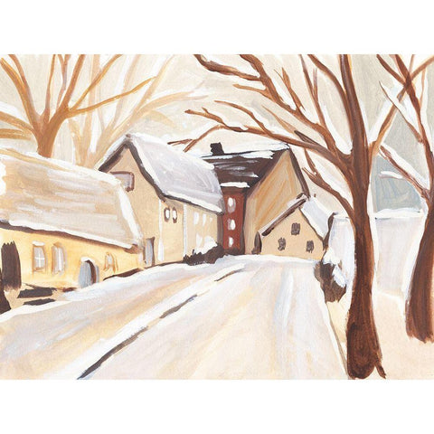 Snowy Street I Gold Ornate Wood Framed Art Print with Double Matting by Warren, Annie