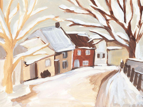 Snowy Street II Black Ornate Wood Framed Art Print with Double Matting by Warren, Annie