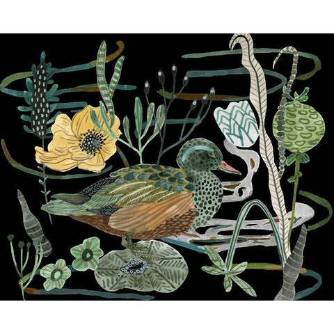 Duck in River III Gold Ornate Wood Framed Art Print with Double Matting by Wang, Melissa