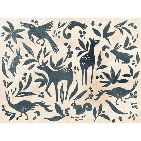 Woodland Woodblock I Black Modern Wood Framed Art Print by Vess, June Erica