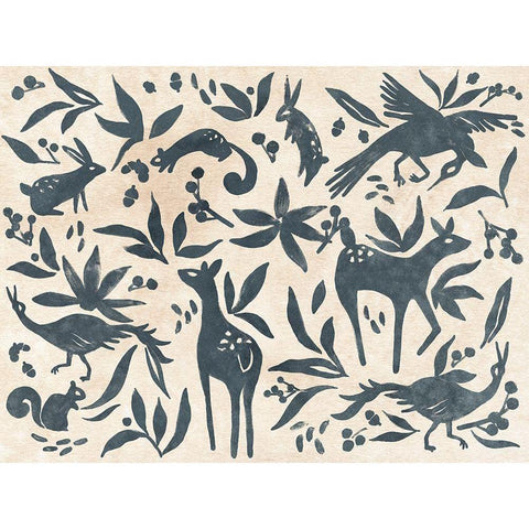 Woodland Woodblock II Black Modern Wood Framed Art Print by Vess, June Erica