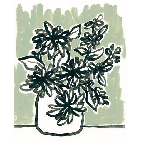 Windowsill Blossoms II Black Modern Wood Framed Art Print with Double Matting by Vess, June Erica