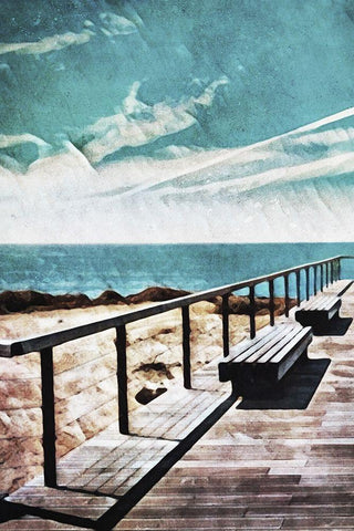 Wooden Pier Meets Blue Skies I White Modern Wood Framed Art Print with Double Matting by Aldridge, Ashley
