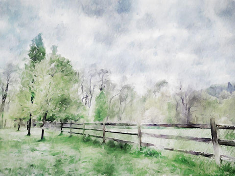 Scenic Fence White Modern Wood Framed Art Print with Double Matting by Curinga, Kim