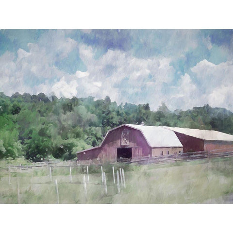 Barn in the Pasture Gold Ornate Wood Framed Art Print with Double Matting by Curinga, Kim