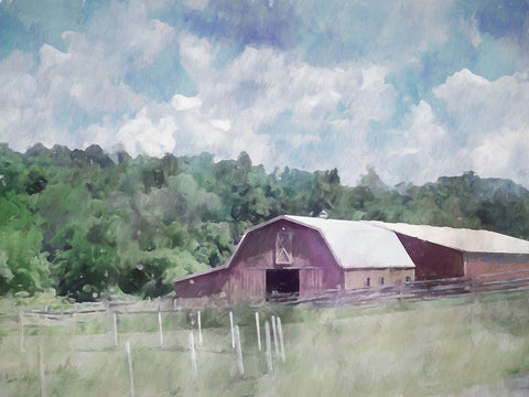 Barn in the Pasture White Modern Wood Framed Art Print with Double Matting by Curinga, Kim
