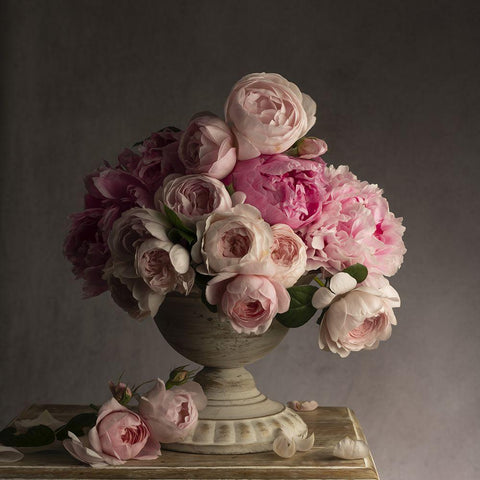 Vintage Pink Petals Gold Ornate Wood Framed Art Print with Double Matting by McLean, Leah