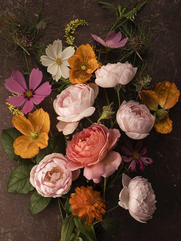 A Pocket Full of Posies Black Ornate Wood Framed Art Print with Double Matting by McLean, Leah