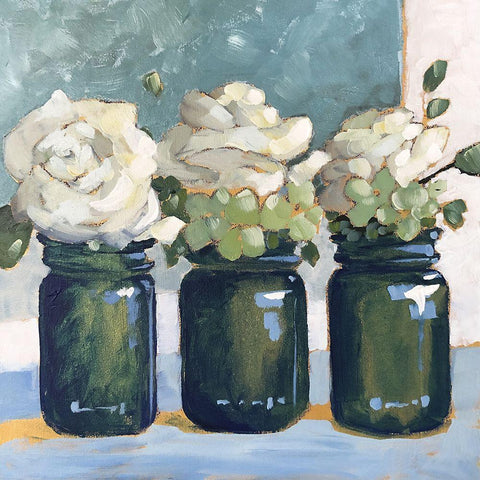 White Roses Black Modern Wood Framed Art Print with Double Matting by Riger, Sue