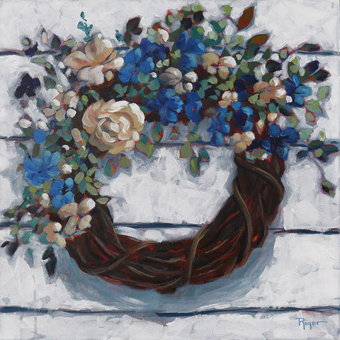 Coming Home Wreath Gold Ornate Wood Framed Art Print with Double Matting by Riger, Sue