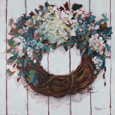 Welcoming Gate Wreath Gold Ornate Wood Framed Art Print with Double Matting by Riger, Sue