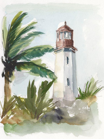 Tropical Lighthouse I White Modern Wood Framed Art Print with Double Matting by Harper, Ethan