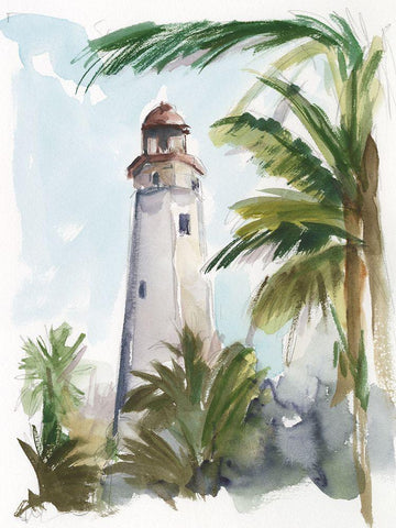 Tropical Lighthouse II White Modern Wood Framed Art Print with Double Matting by Harper, Ethan