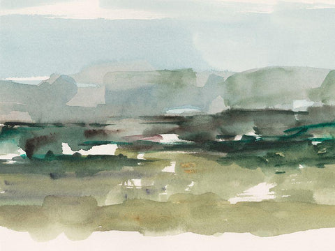 Misty Green II White Modern Wood Framed Art Print with Double Matting by Harper, Ethan