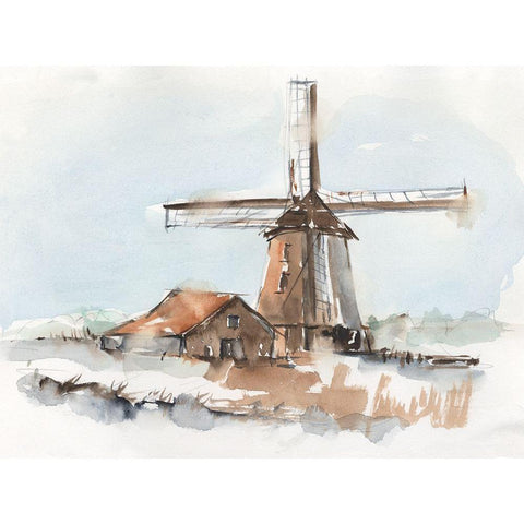 Windmill Watercolor I Black Modern Wood Framed Art Print with Double Matting by Harper, Ethan