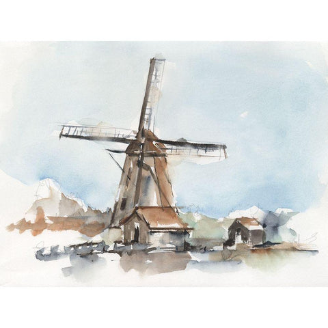 Windmill Watercolor II Black Modern Wood Framed Art Print with Double Matting by Harper, Ethan