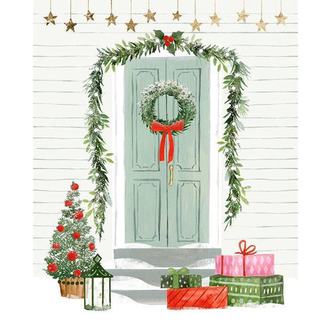 Festive Front Door I Black Modern Wood Framed Art Print with Double Matting by Barnes, Victoria