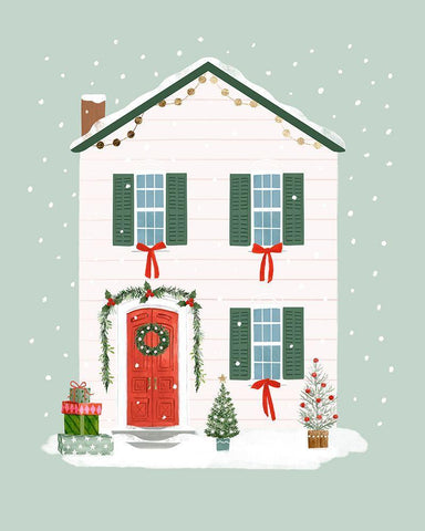 Festive Front Door III White Modern Wood Framed Art Print with Double Matting by Barnes, Victoria