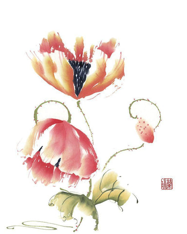 Pop Goes the Poppy Black Ornate Wood Framed Art Print with Double Matting by Rae, Nan