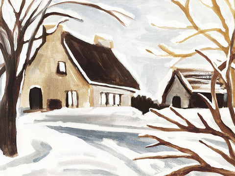 Winter Cottage II Black Ornate Wood Framed Art Print with Double Matting by Warren, Annie