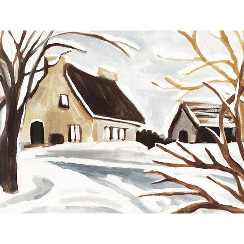 Winter Cottage II Black Modern Wood Framed Art Print with Double Matting by Warren, Annie