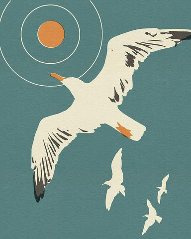 Seagull Block Print I Black Ornate Wood Framed Art Print with Double Matting by Green, Jacob