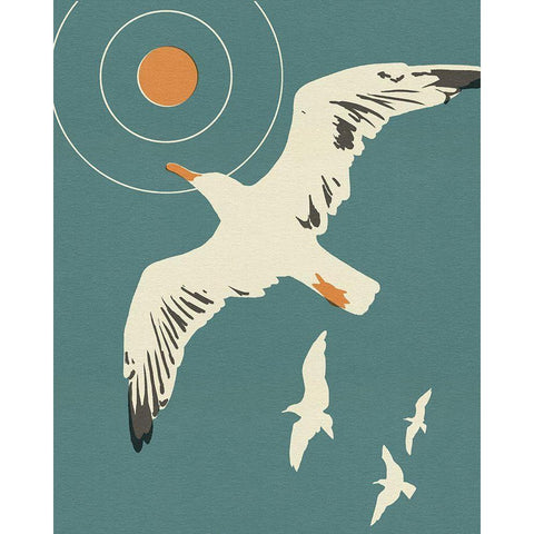 Seagull Block Print I Black Modern Wood Framed Art Print by Green, Jacob