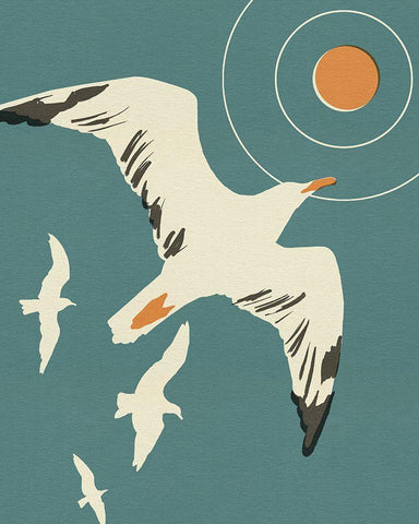 Seagull Block Print II White Modern Wood Framed Art Print with Double Matting by Green, Jacob