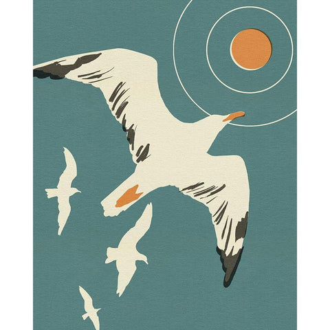Seagull Block Print II Gold Ornate Wood Framed Art Print with Double Matting by Green, Jacob