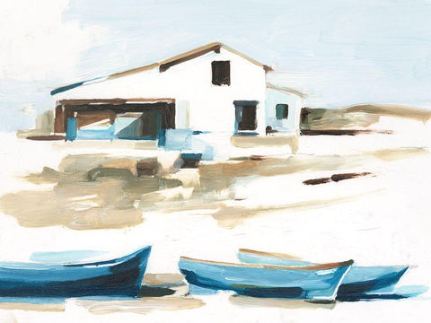 Beach Outpost II White Modern Wood Framed Art Print with Double Matting by Harper, Ethan