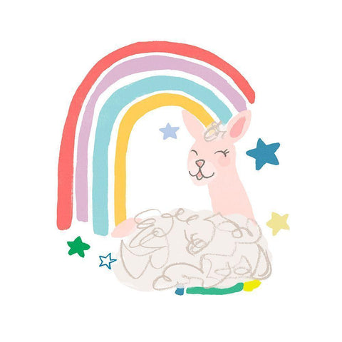 Rainbow Llama III Black Modern Wood Framed Art Print with Double Matting by Vess, June Erica