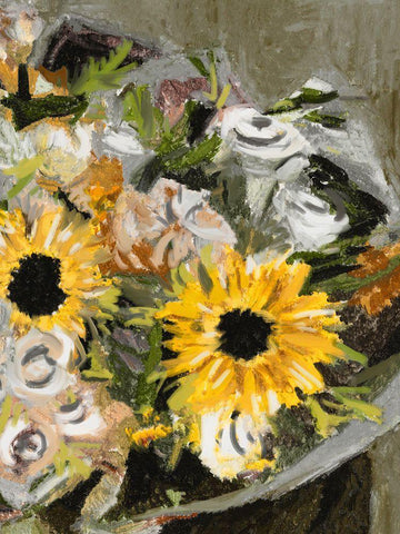 Sunflower Bouquet II White Modern Wood Framed Art Print with Double Matting by Wang, Melissa