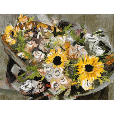 Sunflower Bouquet III Gold Ornate Wood Framed Art Print with Double Matting by Wang, Melissa