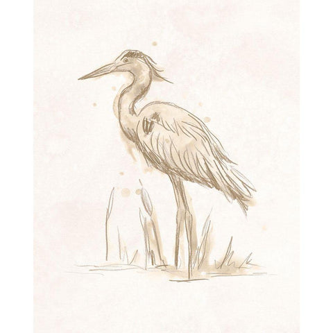 Sepia Heron I Black Modern Wood Framed Art Print with Double Matting by Vess, June Erica